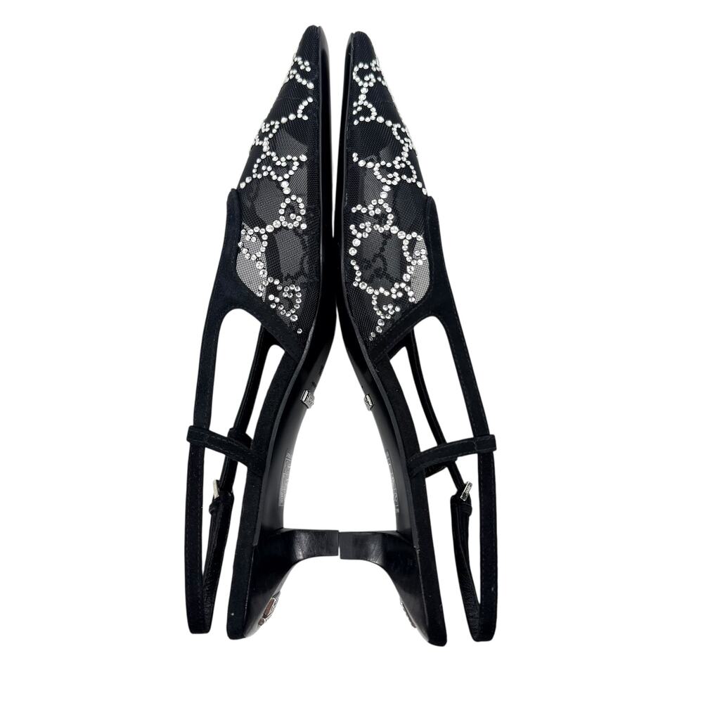 New Gucci Tom GG Crystal Monogram Slingback Pumps Black Size 36 - Picture 6 of 10